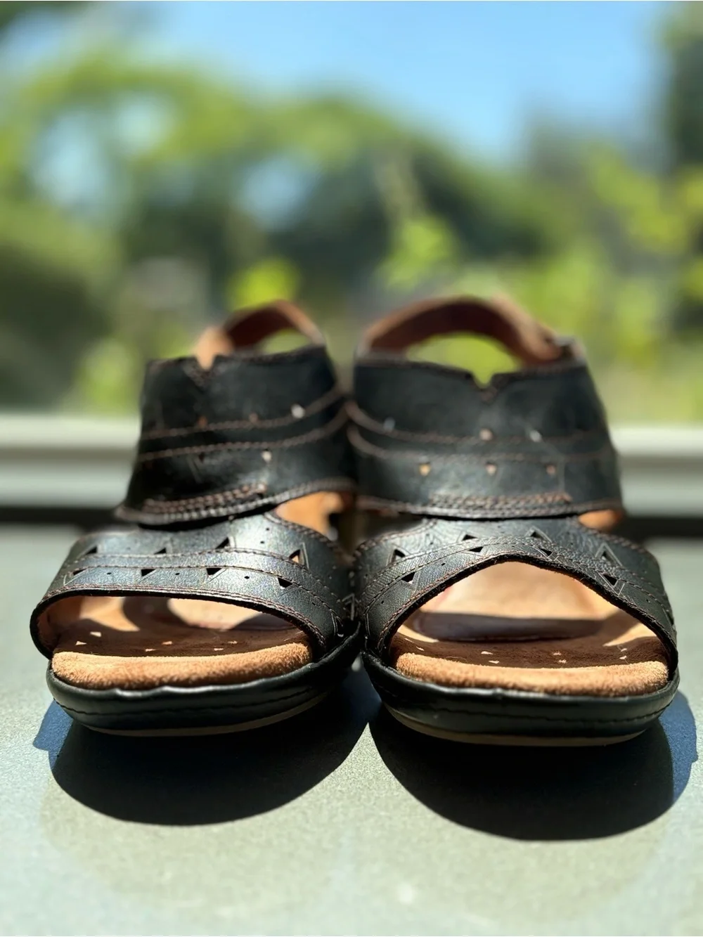 Cobb Hill Janna Perf Slingback Leather Wedge Sandals - Black- size 8